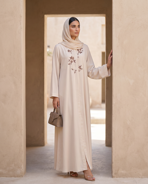 Ivory Bloom Embroidered Abaya