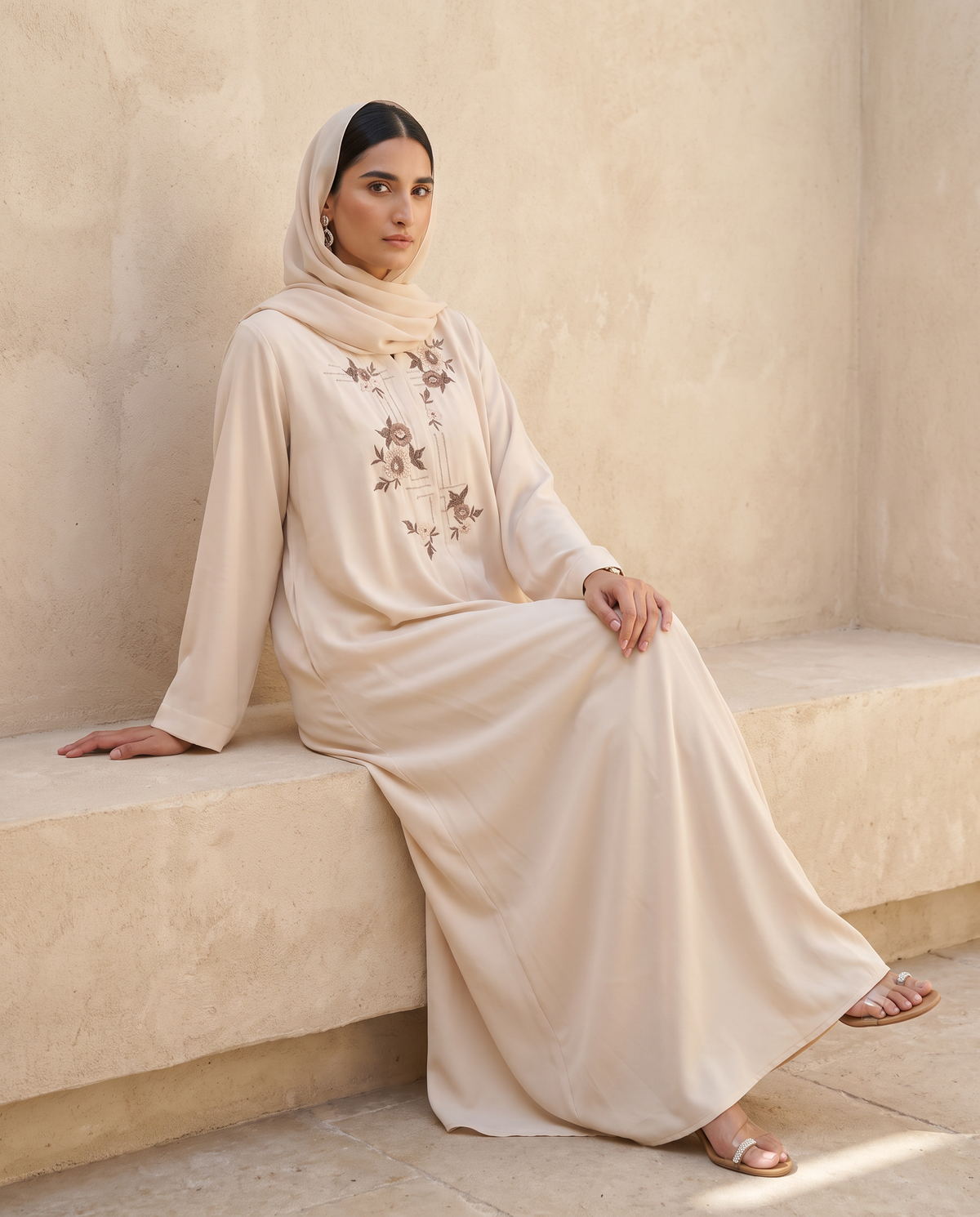Ivory Bloom Embroidered Abaya