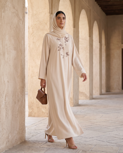 Ivory Bloom Embroidered Abaya