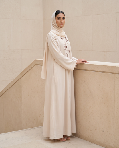 Ivory Bloom Embroidered Abaya
