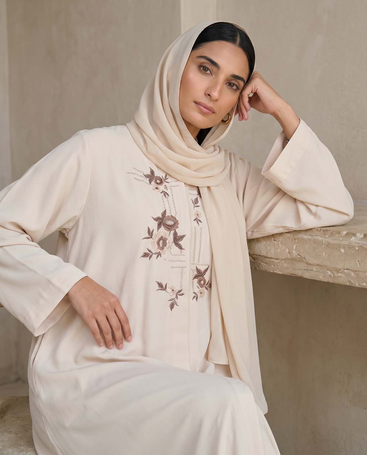 Ivory Bloom Embroidered Abaya