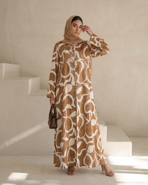 Caramel Abstract Print Abaya