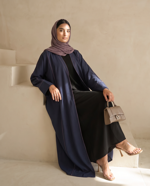 Midnight Navy Contrast Stitch Abaya – hover image