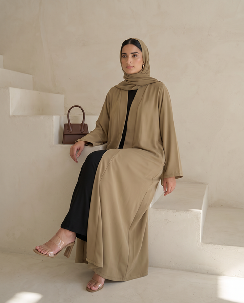 Khaki Sand Pleated Abaya – hover image