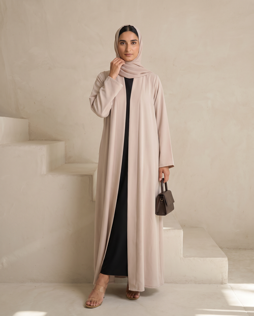 Pearl Beige Pleated Abaya