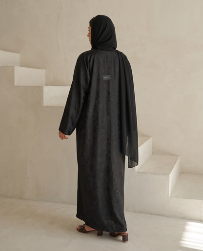 Black Textured Abaya with Subtle Floral Detailing