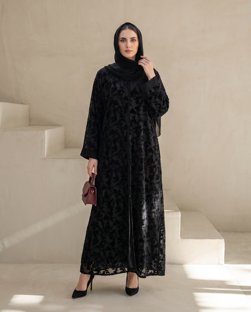Classic Abaya with Velvet Floral Texture
