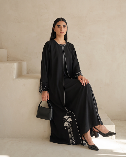 Midnight Lily Embroidered Abaya – hover image