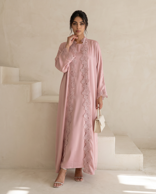 Blush Bloom Lace Abaya