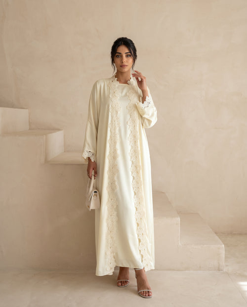 Ivory Bloom Lace Abaya