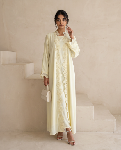 Pale Yellow Lace Abaya