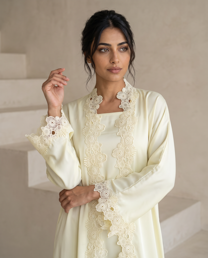 Pale Yellow Lace Abaya
