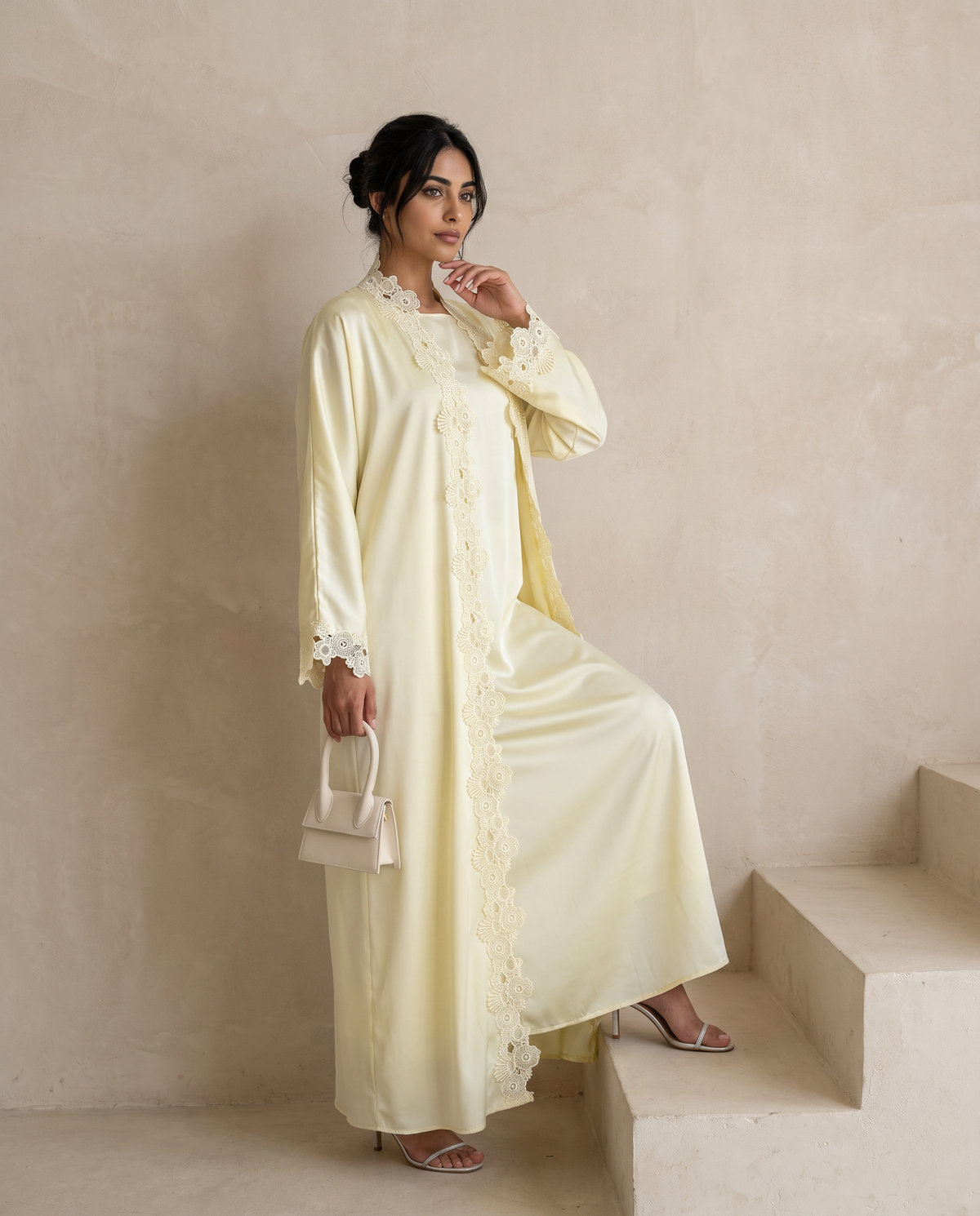 Pale Yellow Lace Abaya