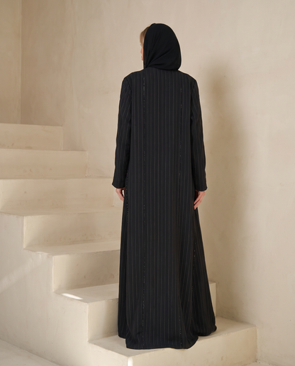 Pinstripe Textured premium Abaya with Subtle Shimmer Detailing