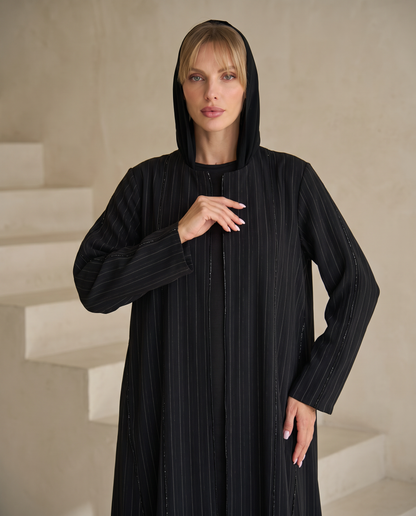 Pinstripe Textured premium Abaya with Subtle Shimmer Detailing