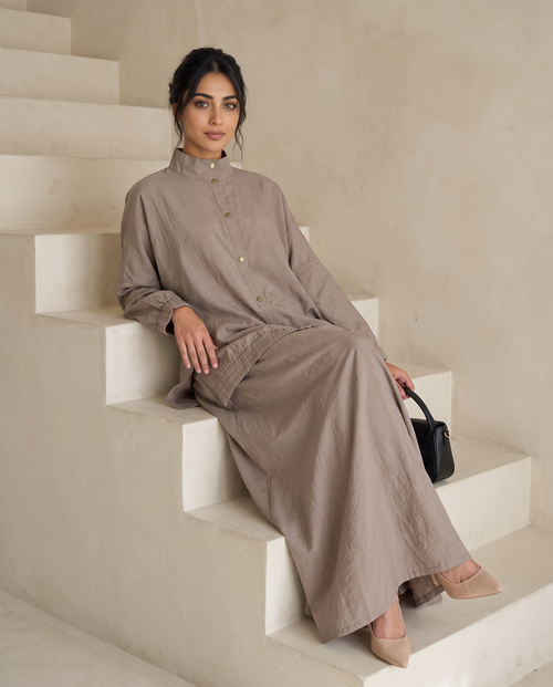 Oversized Modest Streetwear Flow Taupe Abaya Set – hover image