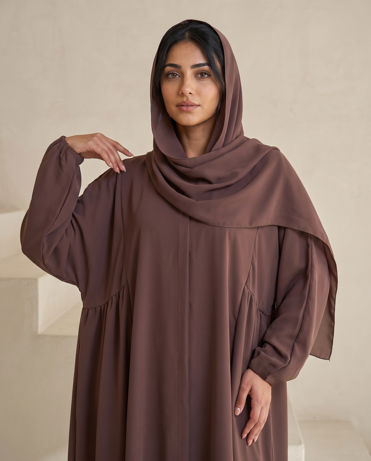 Embroidered Brown Abaya Set