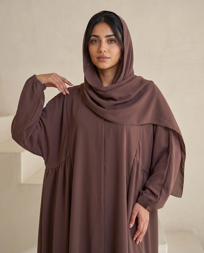 Embroidered Brown Abaya Set
