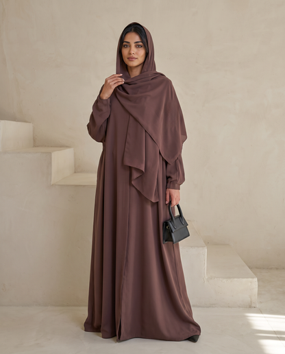 Embroidered Brown Abaya Set