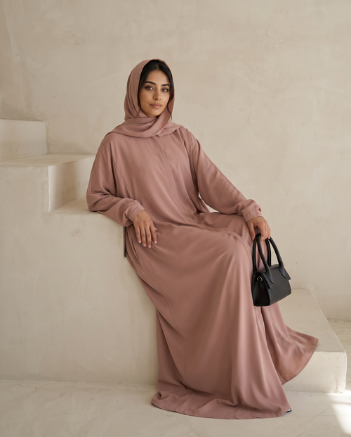 Signature Embroidered Pale Taupe Abaya Set – hover image