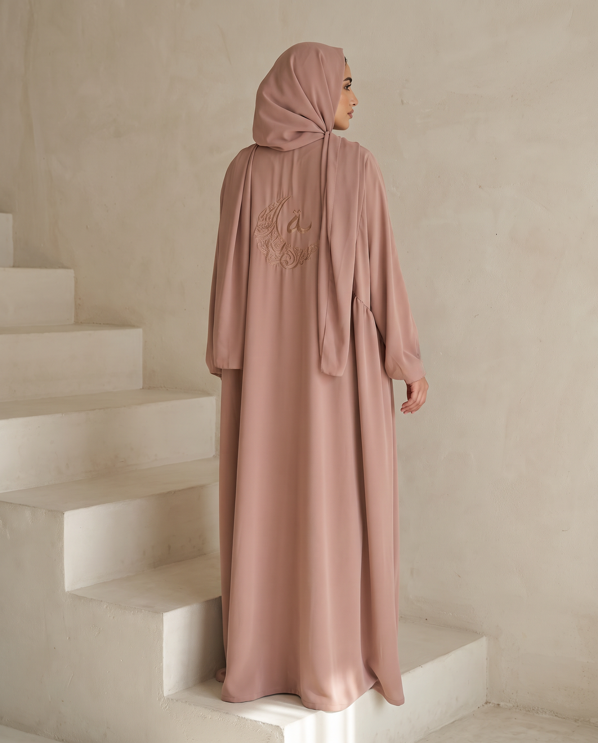 Signature Embroidered Pale Taupe Abaya Set
