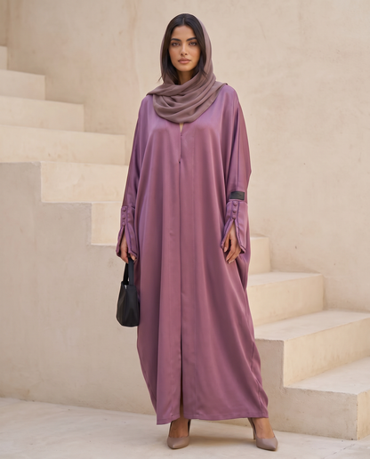 Purple Satin Luxe Abaya with Contrast Cuff Detailing