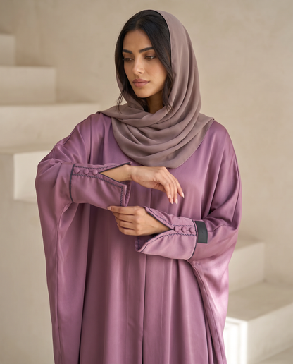 Purple Satin Luxe Abaya with Contrast Cuff Detailing