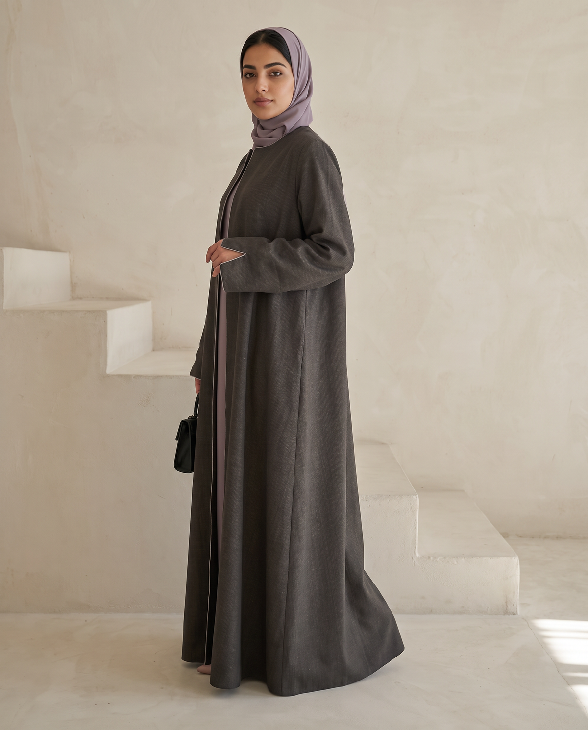 Minimal Textured Jacquard Grey Abaya