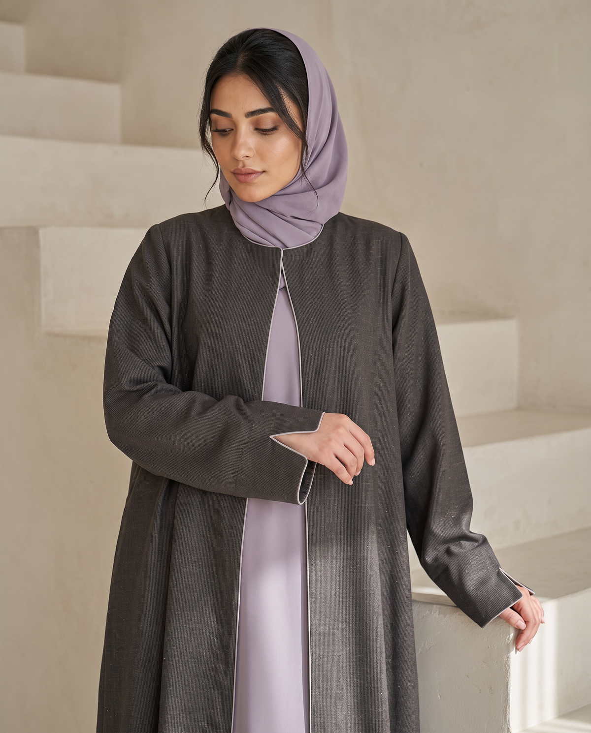 Minimal Textured Jacquard Grey Abaya