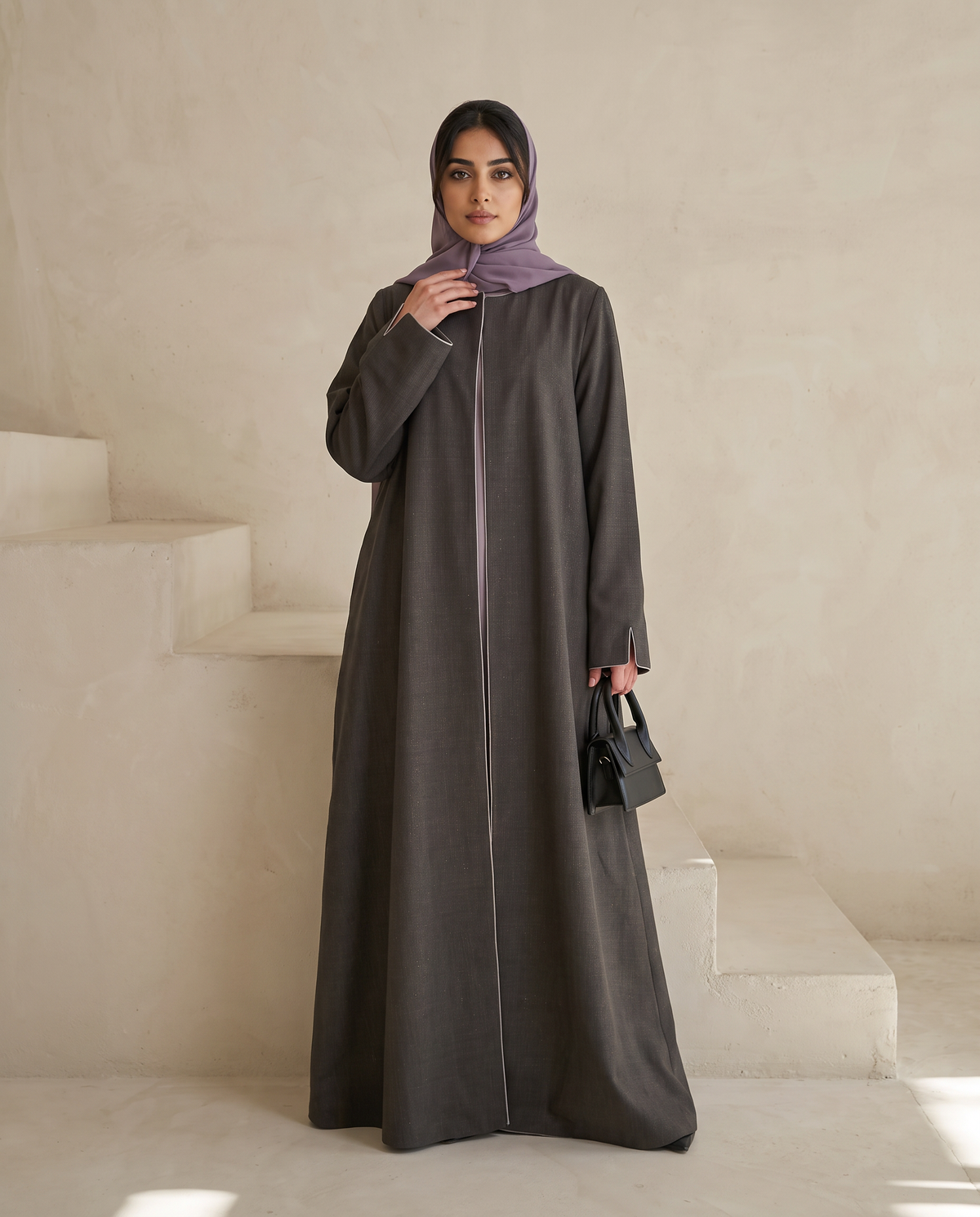 Minimal Textured Jacquard Grey Abaya