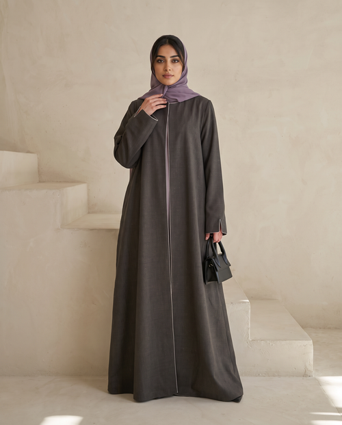 Minimal Textured Jacquard Grey Abaya