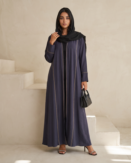 Stitch-Detail Comet Abaya with Front Button Accents