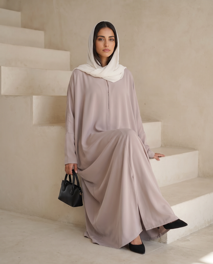 Modern Loose-Cut Gray Abaya with Sculpted Draping