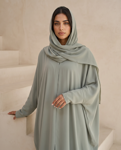 Modern Loose-Cut Mint Green Abaya with Sculpted Draping