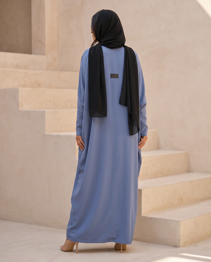 Modern Loose-Cut Blue Abaya with Sculpted Draping