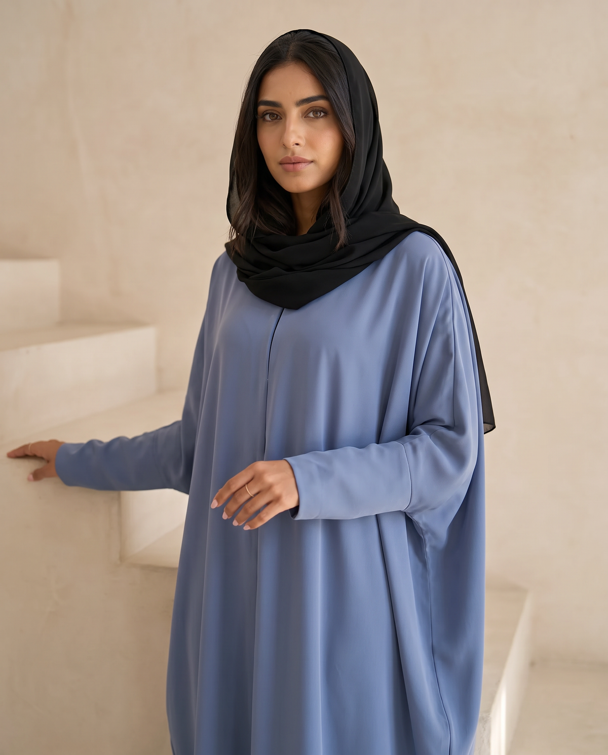 Modern Loose-Cut Blue Abaya with Sculpted Draping