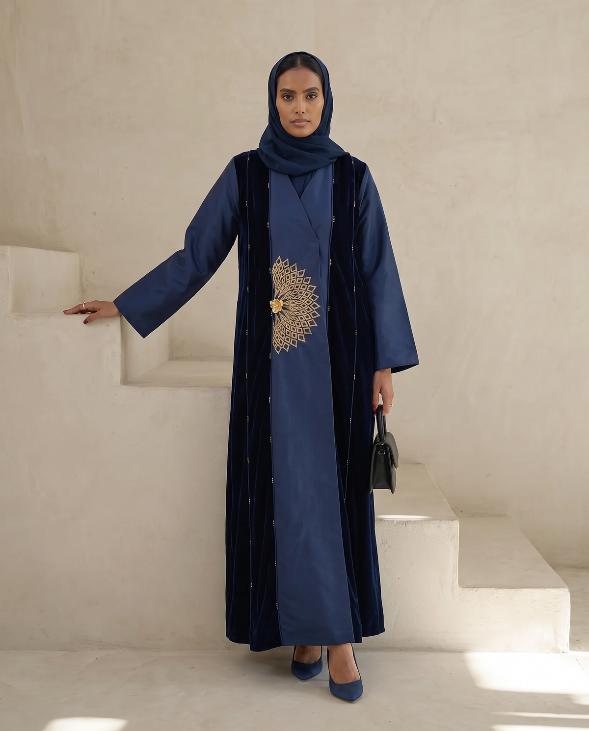 Regal Midnight Bloom Embellished Abaya
