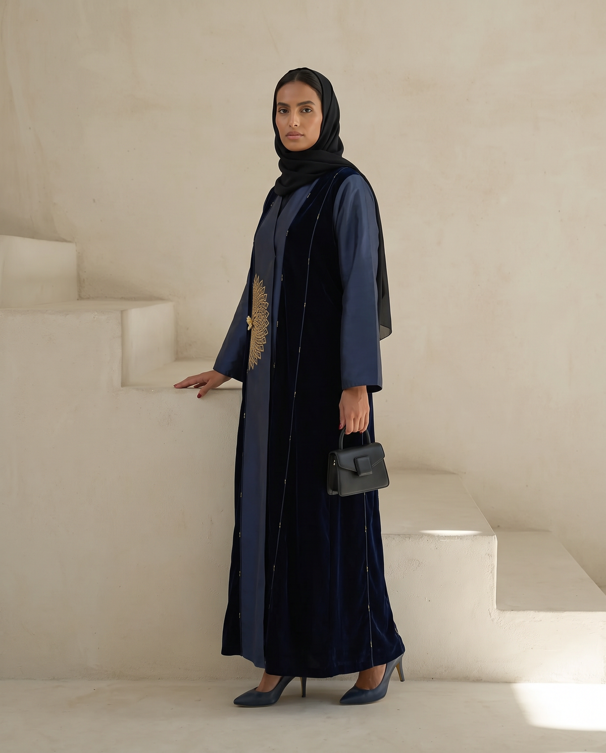Regal Midnight Bloom Embellished Abaya