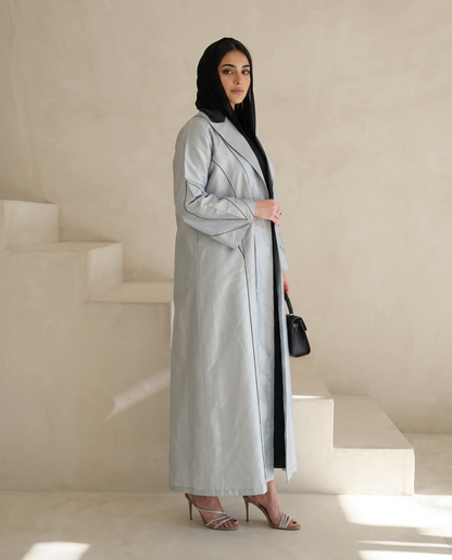 Silver Taffeta Abaya with Sculpted Seam Detailing
