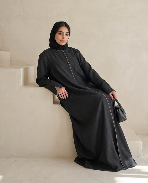 Minimal Textured Jacquard Dark Abaya – hover image