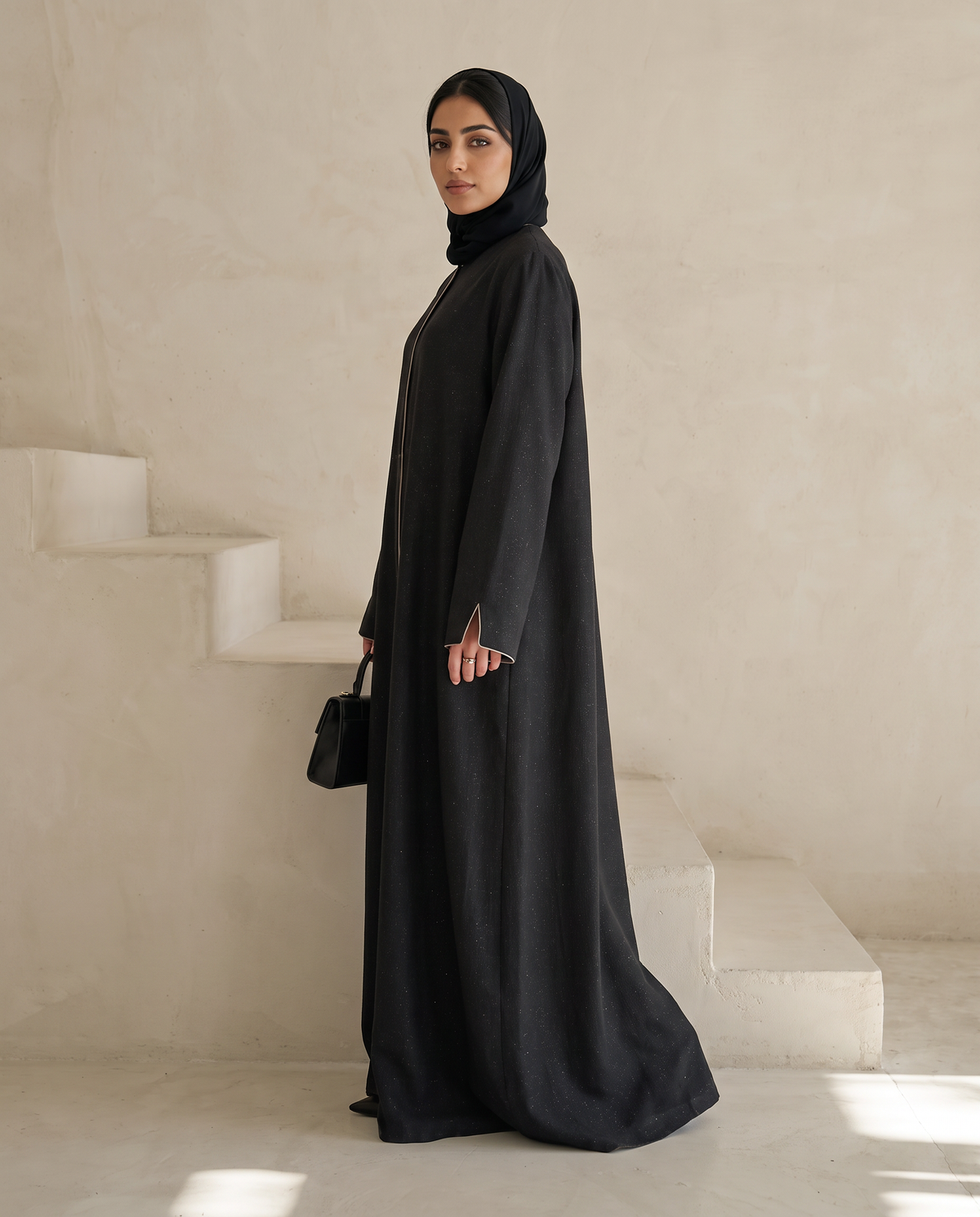 Minimal Textured Jacquard Dark Abaya