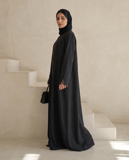 Minimal Textured Jacquard Dark Abaya