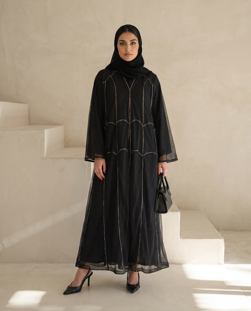Black Sheer Layered Abaya