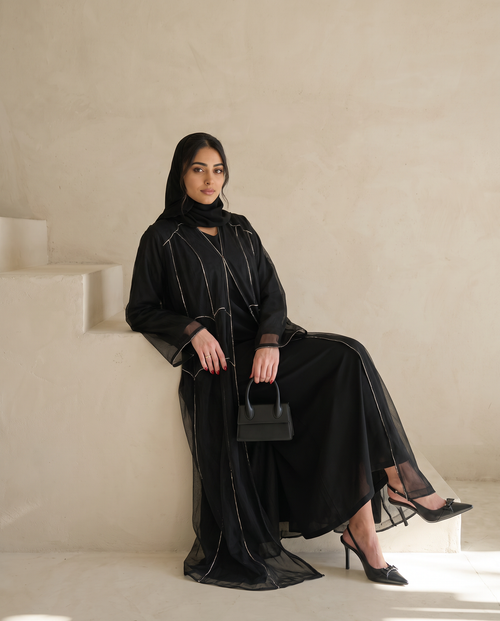 Black Sheer Layered Abaya – hover image