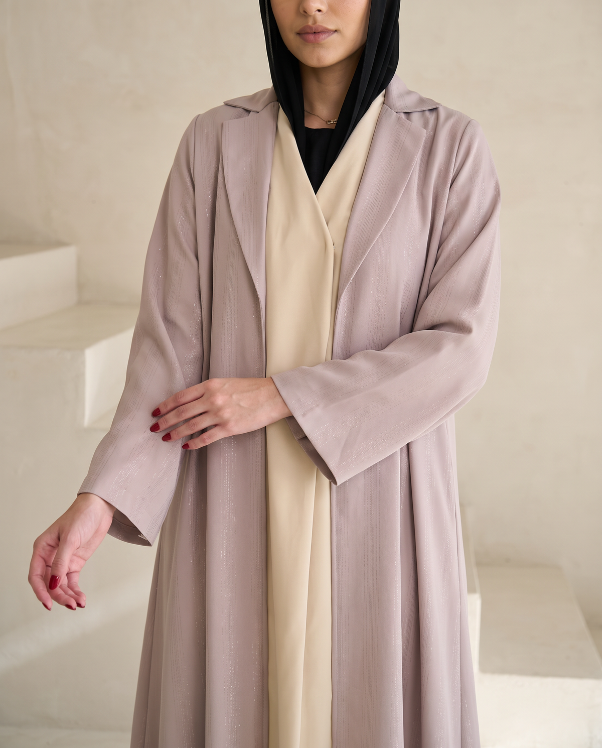 Blush Sheen Open Abaya