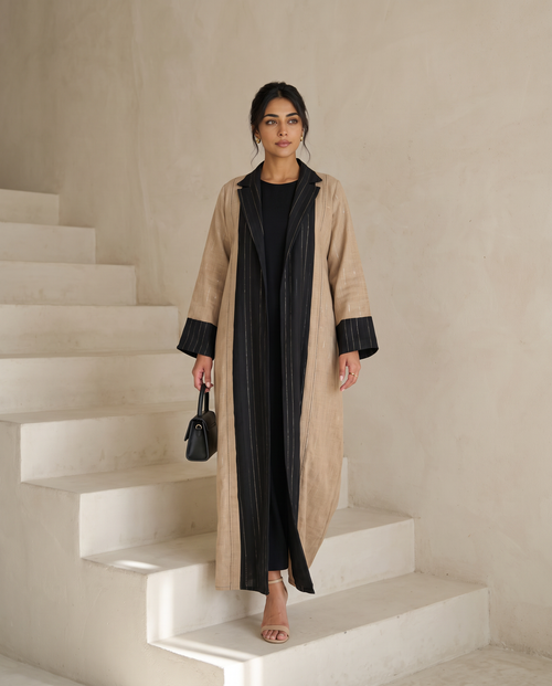 Two-Tone Linen-Blend Abaya