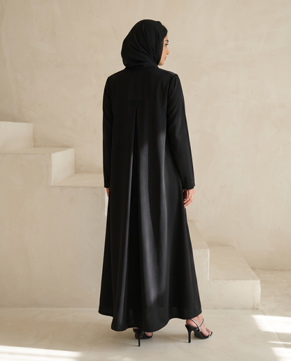 Elegant Minimalist Black Abaya with Vertical Button Accents