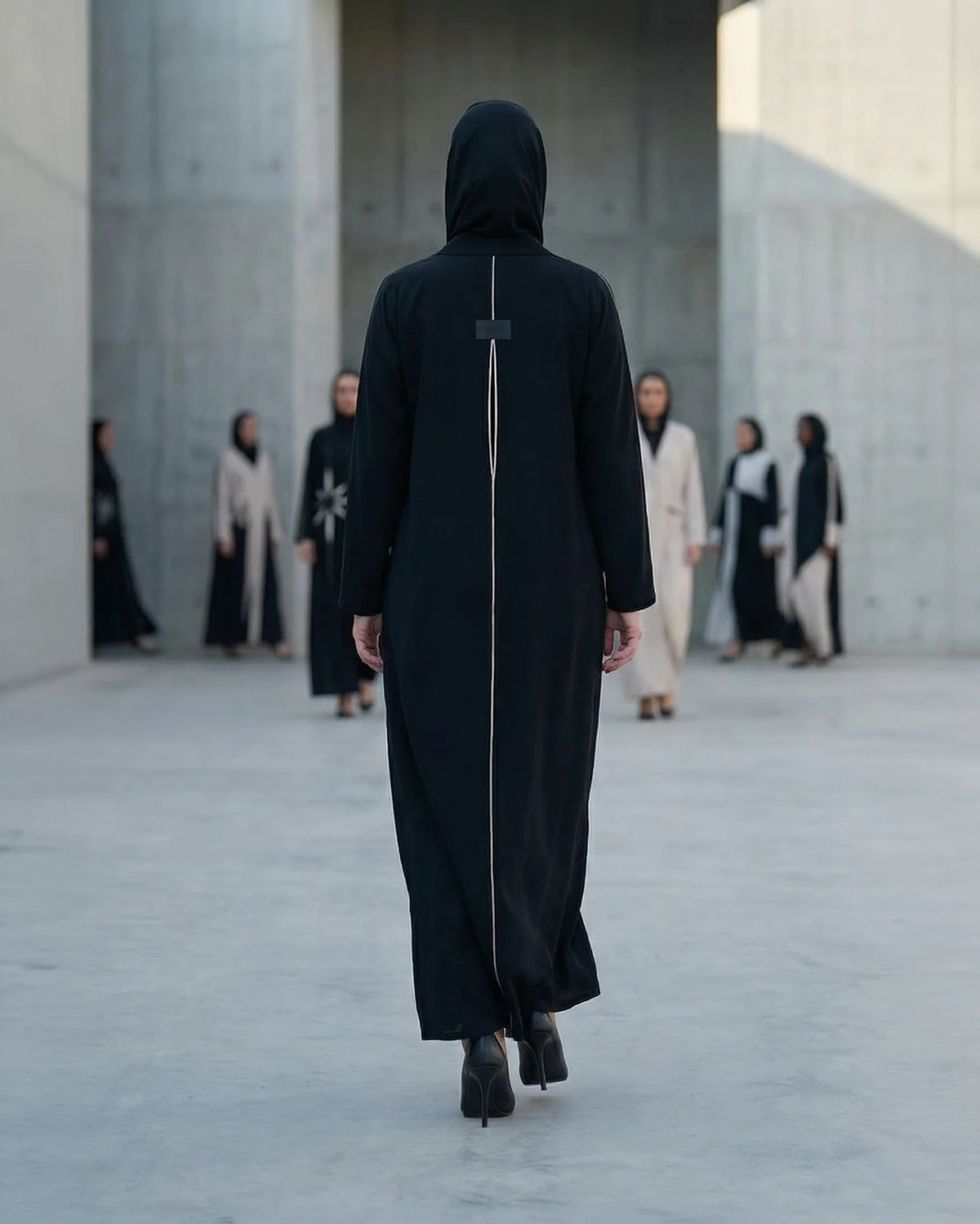 Black Abaya with Abstract Cut-Out Sunburst Design