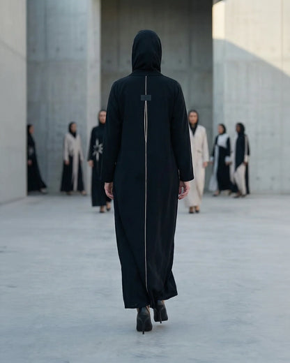 Black Abaya with Abstract Cut-Out Sunburst Design