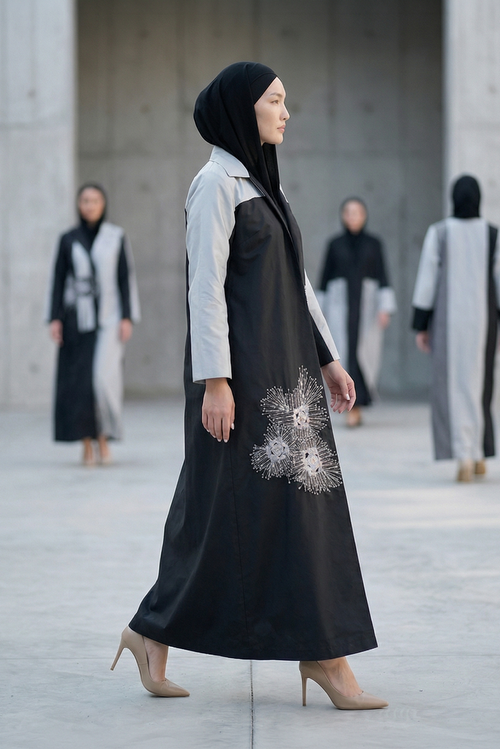 Two-Tone Abaya with Hand-Embellished Radiant Burst Motifs – hover image